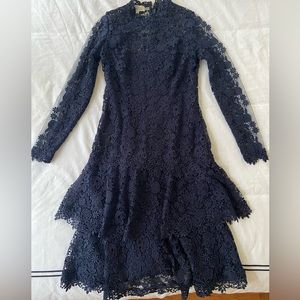 Teri Jon Sheer Lace Knee Length Dress